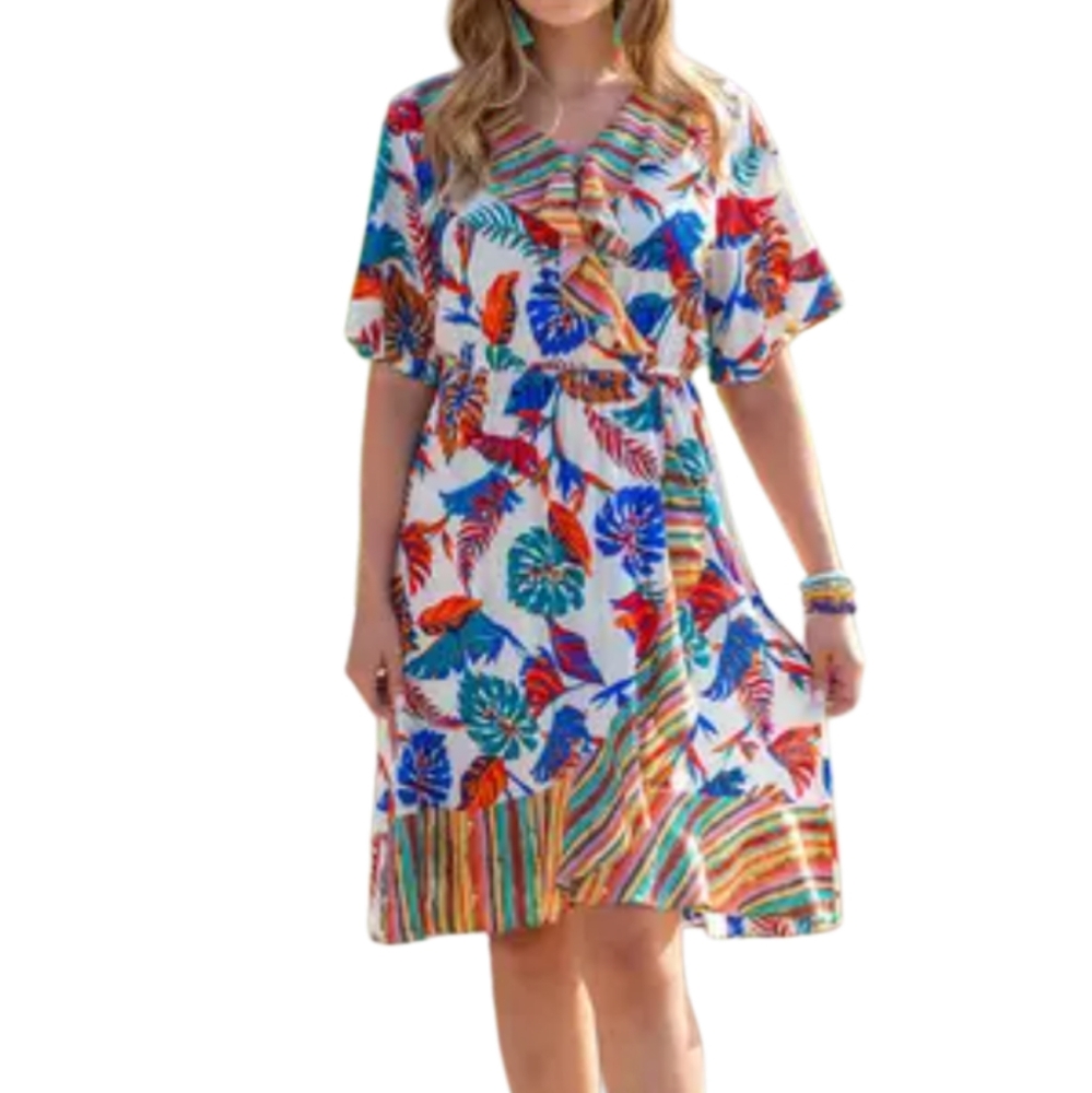 Grace & Emma Tropical Dress Lightweight Crinkle Ruffle Flowy XL Cruise Ready